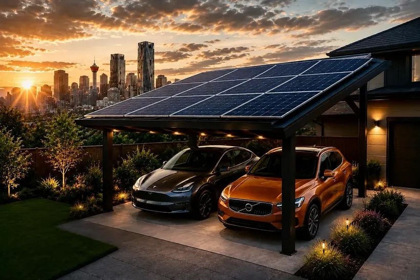 Solar carport canopy over a parked vehicle